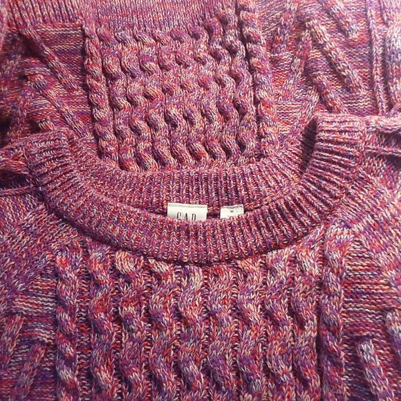 Gap Cable Crewneck Pink/Purple 100% Cotton Fisherman Sweater - M - Great Cond - Picture 5 of 8